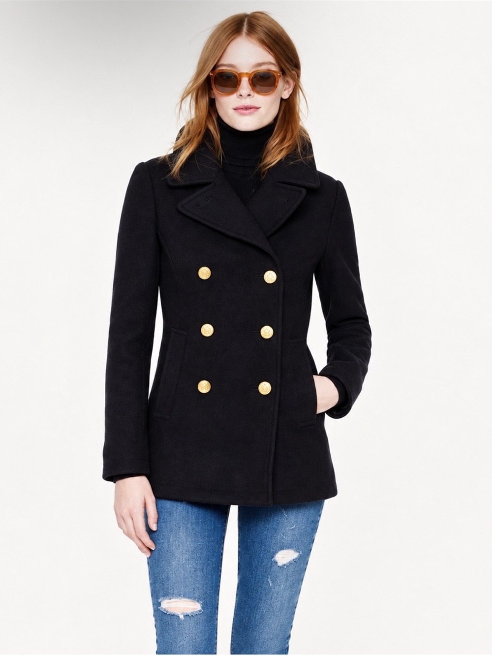 J.Crew Stadium Cloth Wool Double Breasted Majesty Peacoat | Black | 8